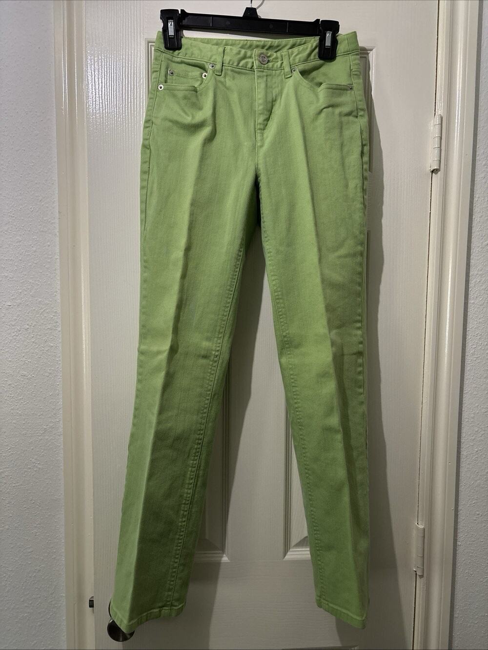 TALBOTS Petites Stretch Denim Jeans Pants Green Straight Size 2P Preppy Casual